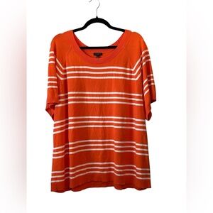 Talbots Vibrant Orange and White Striped Short Sleeve Top 3X